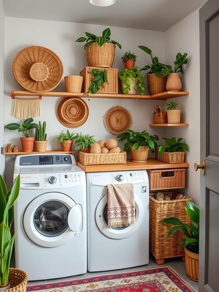 Natural Elements in Boho Laundry Room Design