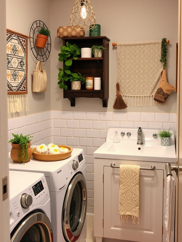 Boho Laundry Room Sink Area Decor