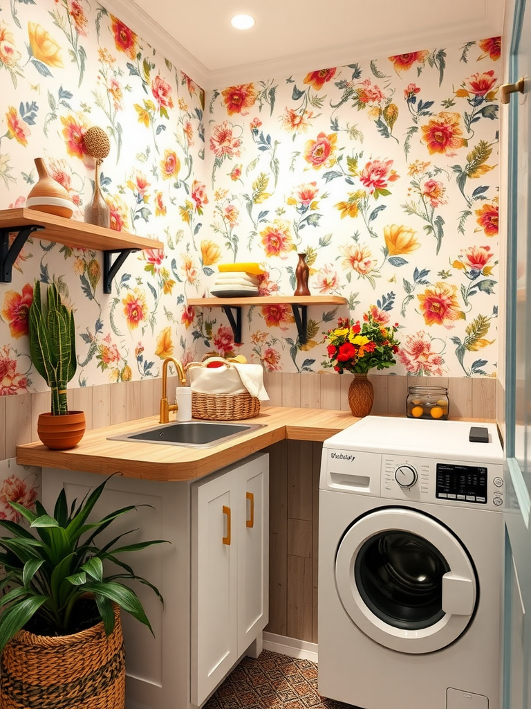 Boho Laundry Room Floral Wallpaper Trends