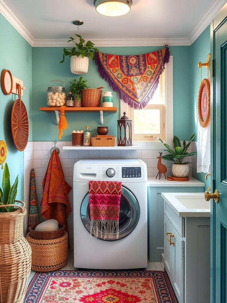 Bold Boho Colors in Laundry Room Decor