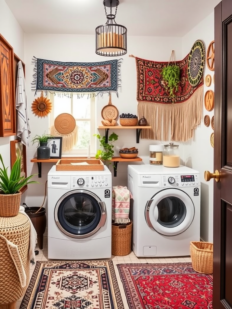 Boho Tapestry Wall Decor in Laundry Room