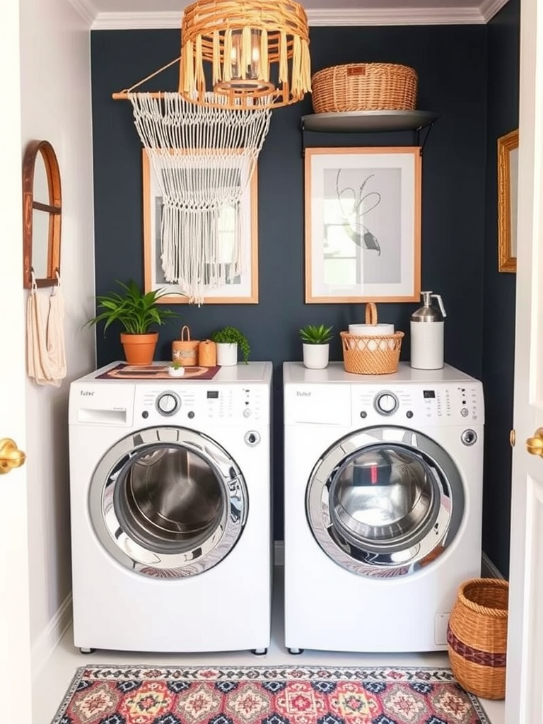 Macrame Accents in a Boho Laundry Room